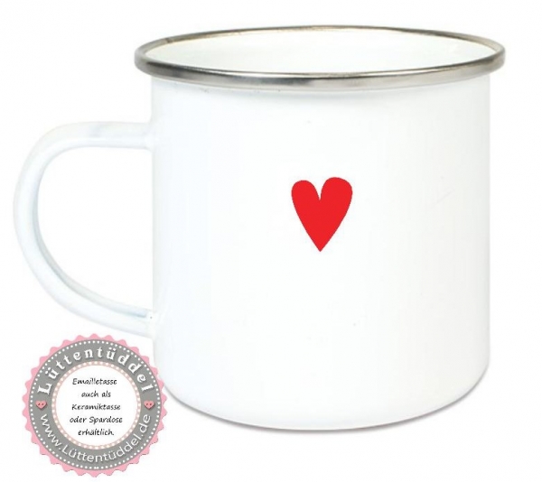 ♥ Tasse Emailletasse Becher,  Herzen, Wunschname, Einschulung KITA Dankeschön, Abschied, Geburtstag, Jubiläum, Geschenk, Becher von Lüttentüddel